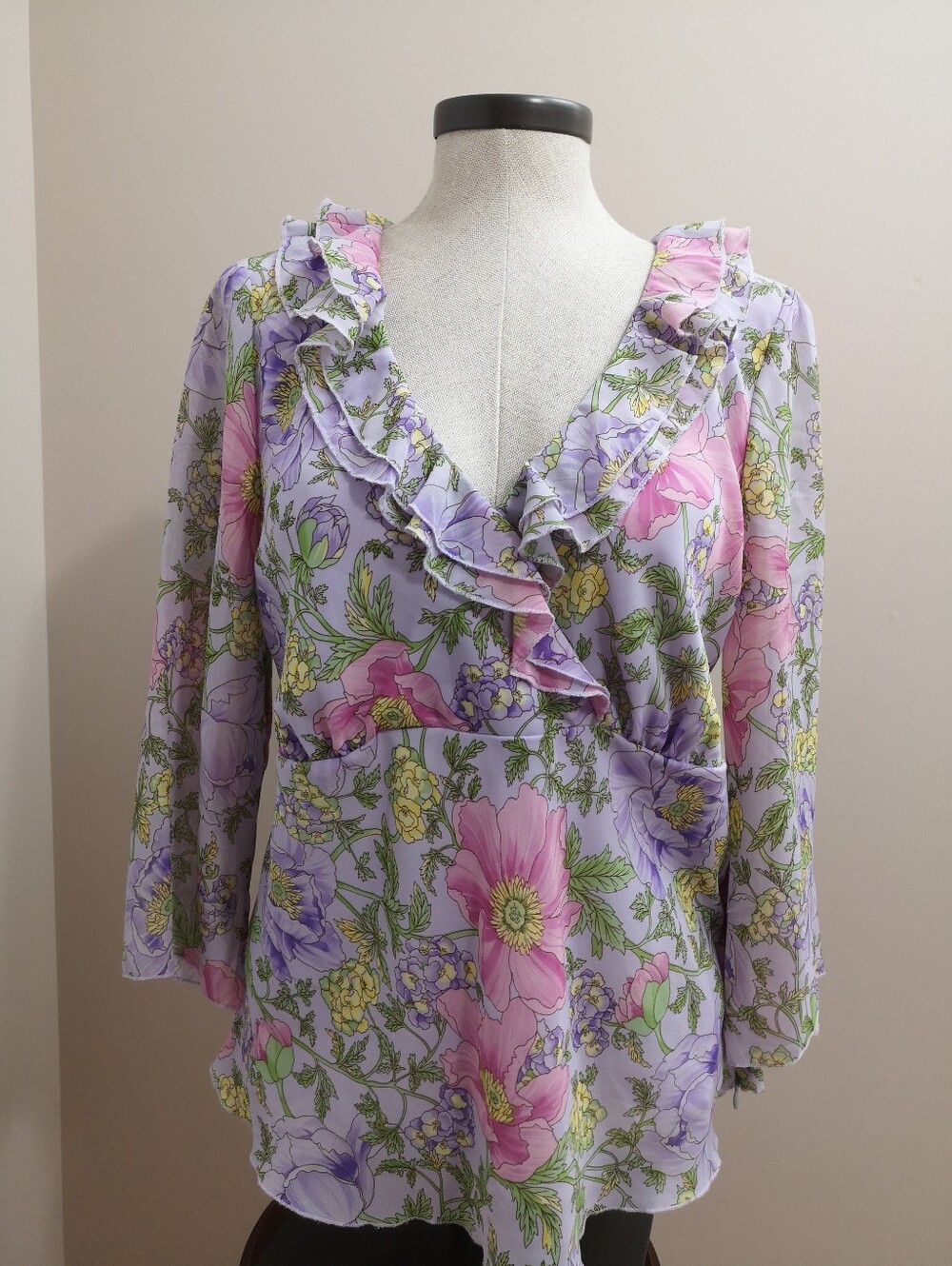 Bob Mackie Studio Floral Ruffle Blouse – Size M